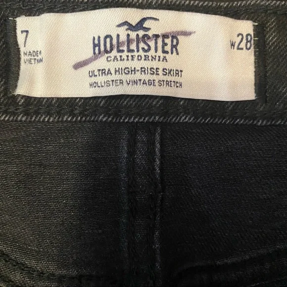 Hollister Denim Mini Skirt Ultra High Rise Distressed Black Size 7 Waist 28” - Picture 12 of 15